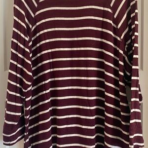 Market & Spruce Size 2x Burgundy and White Striped Long Sleeve Top